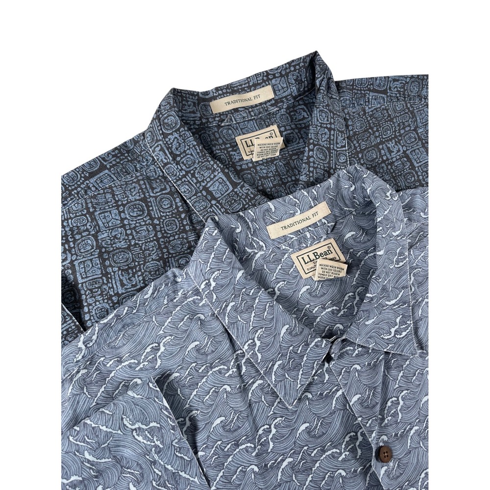 LL Bean 300229 Mens XL Traditional Fit Button Down Wave Aztec AOP Shirt Bundle